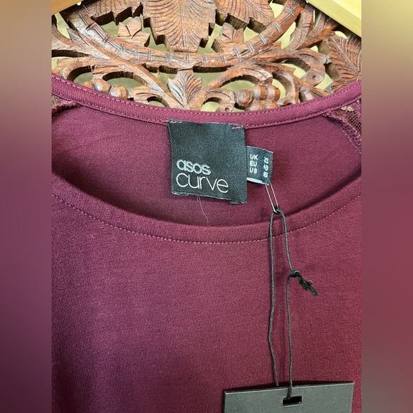 ASOS Curve purpleish maroon A line dress with lace shoulders NWT - Picture 3 of 9